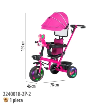 TRICICLO CON TOLDO CON LUZ Y SONIDO ROSA