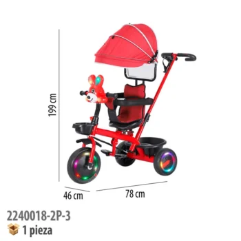 TRICICLO CON TOLDO CON LUZ Y SONIDO ROJO