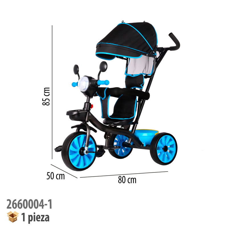 TRICICLO CON TOLDO CON LUZ Y SONIDO AZUL