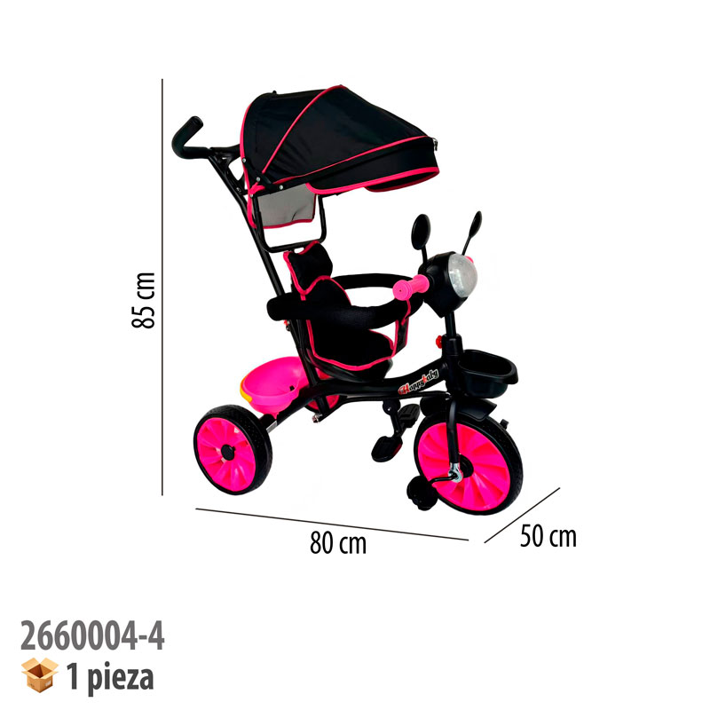 TRICICLO CON TOLDO CON LUZ Y SONIDO ROSA