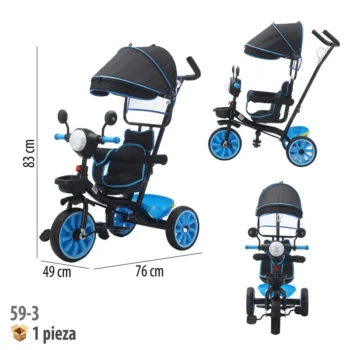 TRICICLO CON TOLDO CON LUZ Y SONIDO AZUL