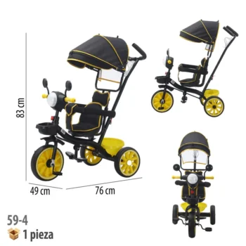TRICICLO CON TOLDO CON LUZ Y SONIDO AMARILLO