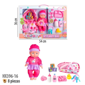 MUÑECA CON SONIDO Y ACCESORIOS.