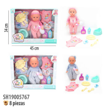 MUÑECA CON SONIDO Y ACCESORIOS.
