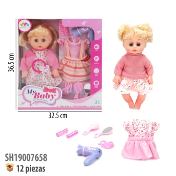 MUÑECA CON SONIDO Y ACCESORIOS.