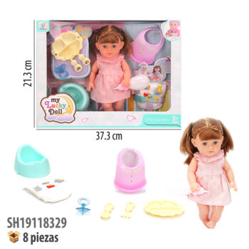 MUÑECA CON SONIDO Y ACCESORIOS.