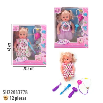 MUÑECA CON SONIDO Y ACCESORIOS.