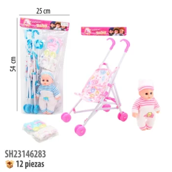 CARREOLA CON MUÑECA 10" Y SONIDO