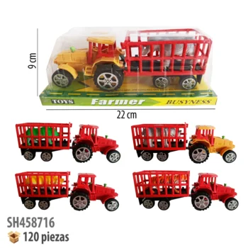 TRACTOR DE GRANJA CON REMOLQUE ANIMALES FRICCION