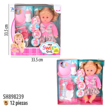 MUÑECA CON SONIDO Y ACCESORIOS.
