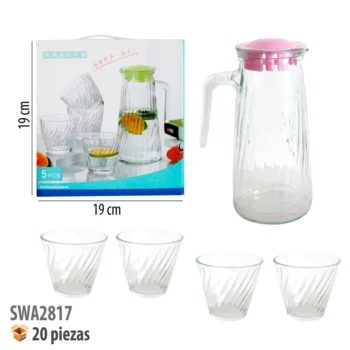 JARRA DE CRISTAL CON TAPA Y 4 VASOS