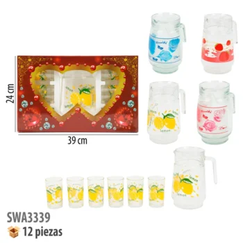 JARRA DE CRISTAL CON 6 VASOS
