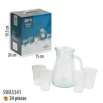 JARRA DE CRISTAL CON 4 VASOS