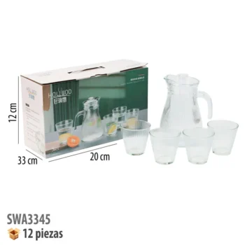 JARRA DE CRISTAL CON 4 VASOS