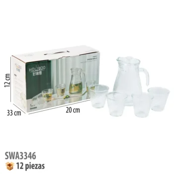 JARRA DE CRISTAL CON 4 VASOS